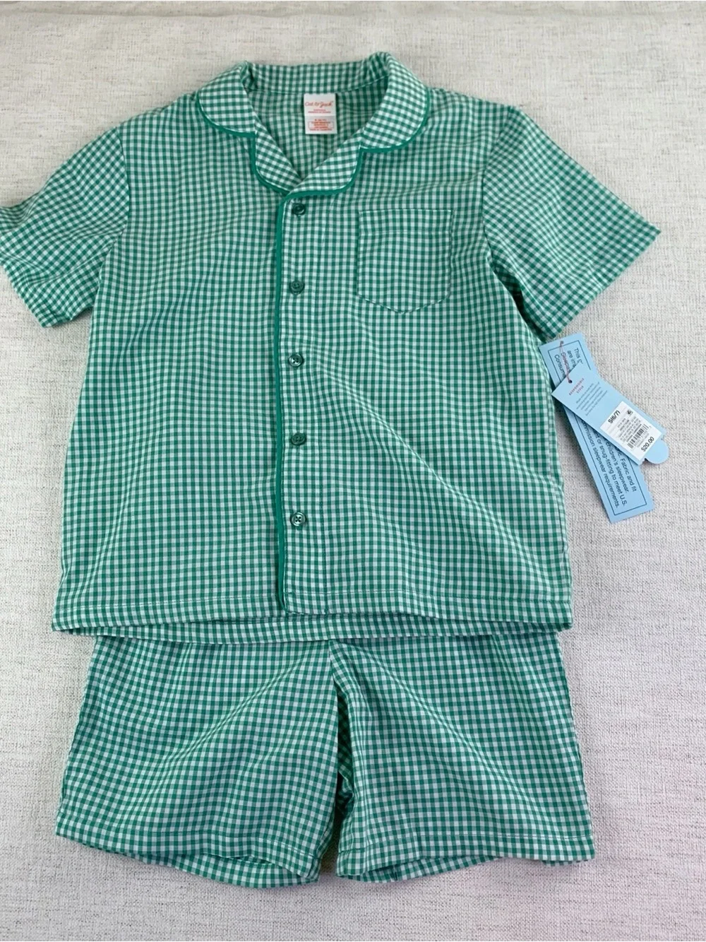 Cat & Jack New Green Gingham Short Pajama Set - short sleeve size S(6-7)